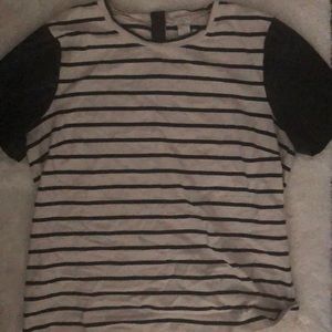 J. Crew Striped Tee Shirt With Leather Sleeves